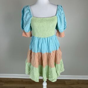 Roller Rabbit M Colorblock Dress Mini Pastel Tiered Vacation Coastal Preppy